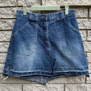 Y2K Sonoma Women's Upcycled Denim Mini Skirt Size 10 Raw Frayed Hemline Cargo